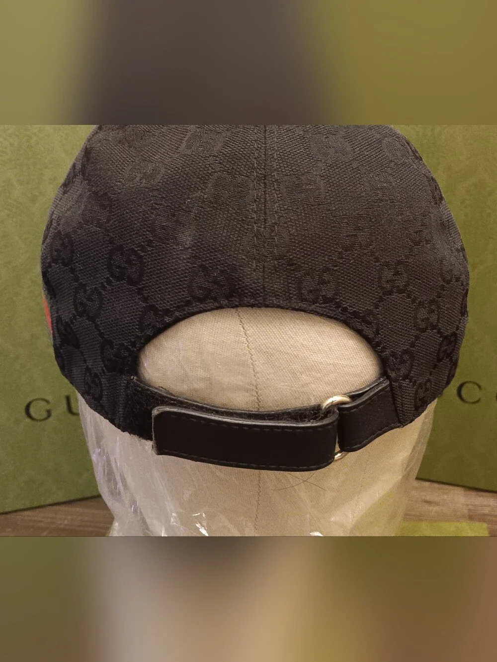Gucci Black GG Canvas Cap with Signature Green-Red Web